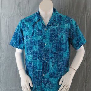 Vintage Hawaiian Aloha Shirt - Square Tribal Pattern Made in Hawaii - Men's Med